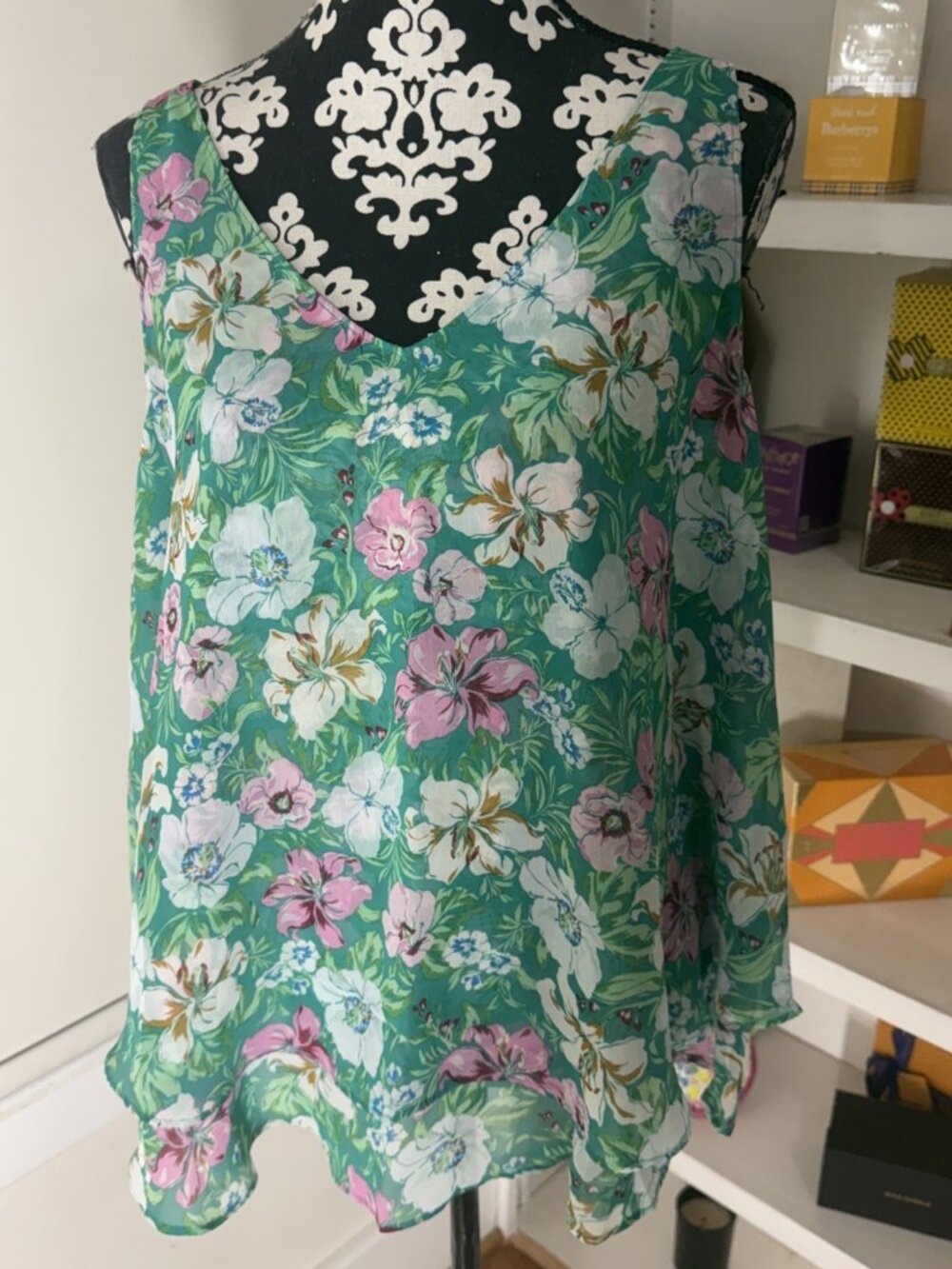 Lane Bryant Swing Double Layer Colorful Floral Chiffon Tank Top Cami Blouse 14